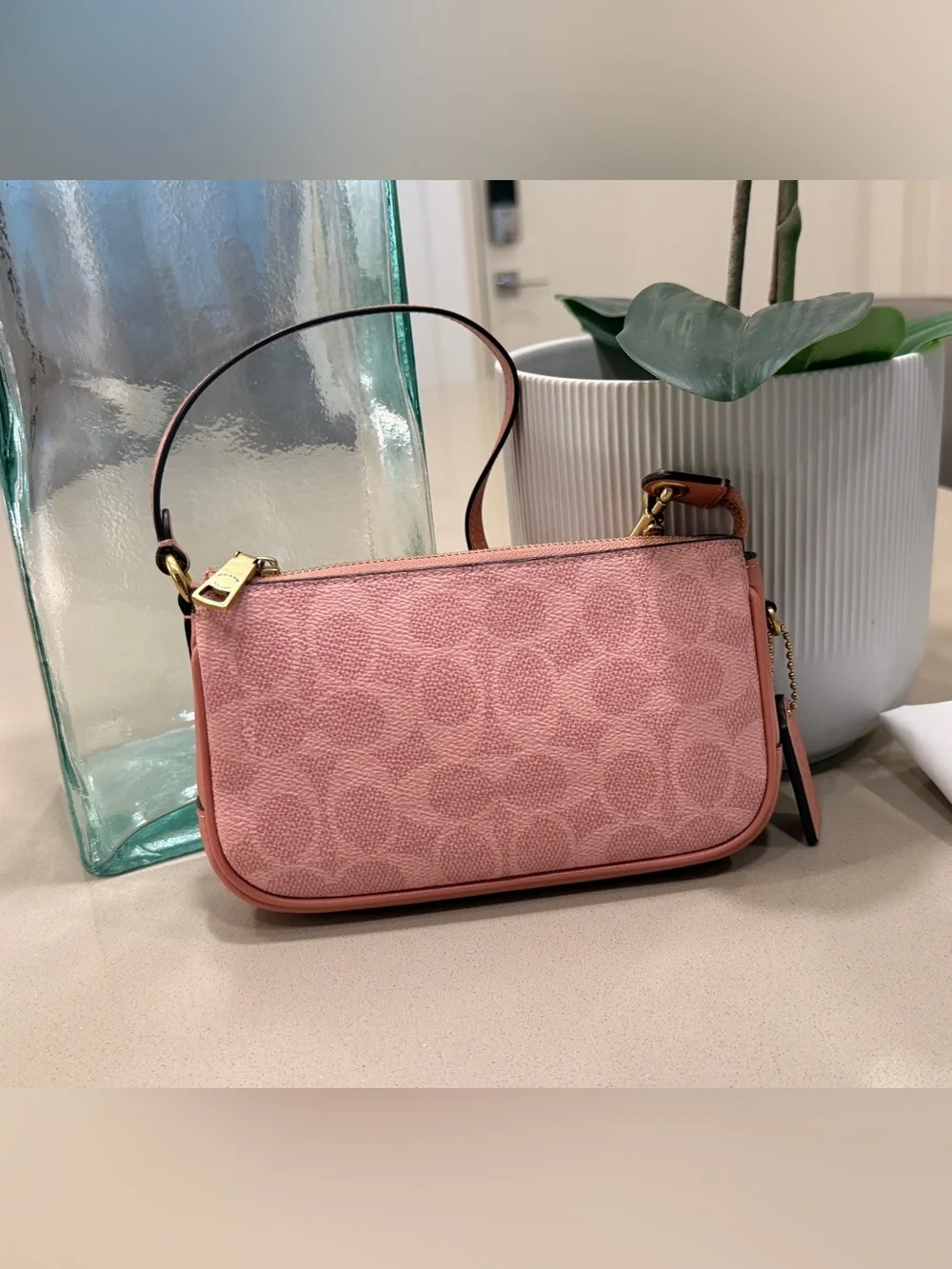 Coach Plaza Bag 18 In Signature Canvas Brass Melon Pink CCD38 Wristlet